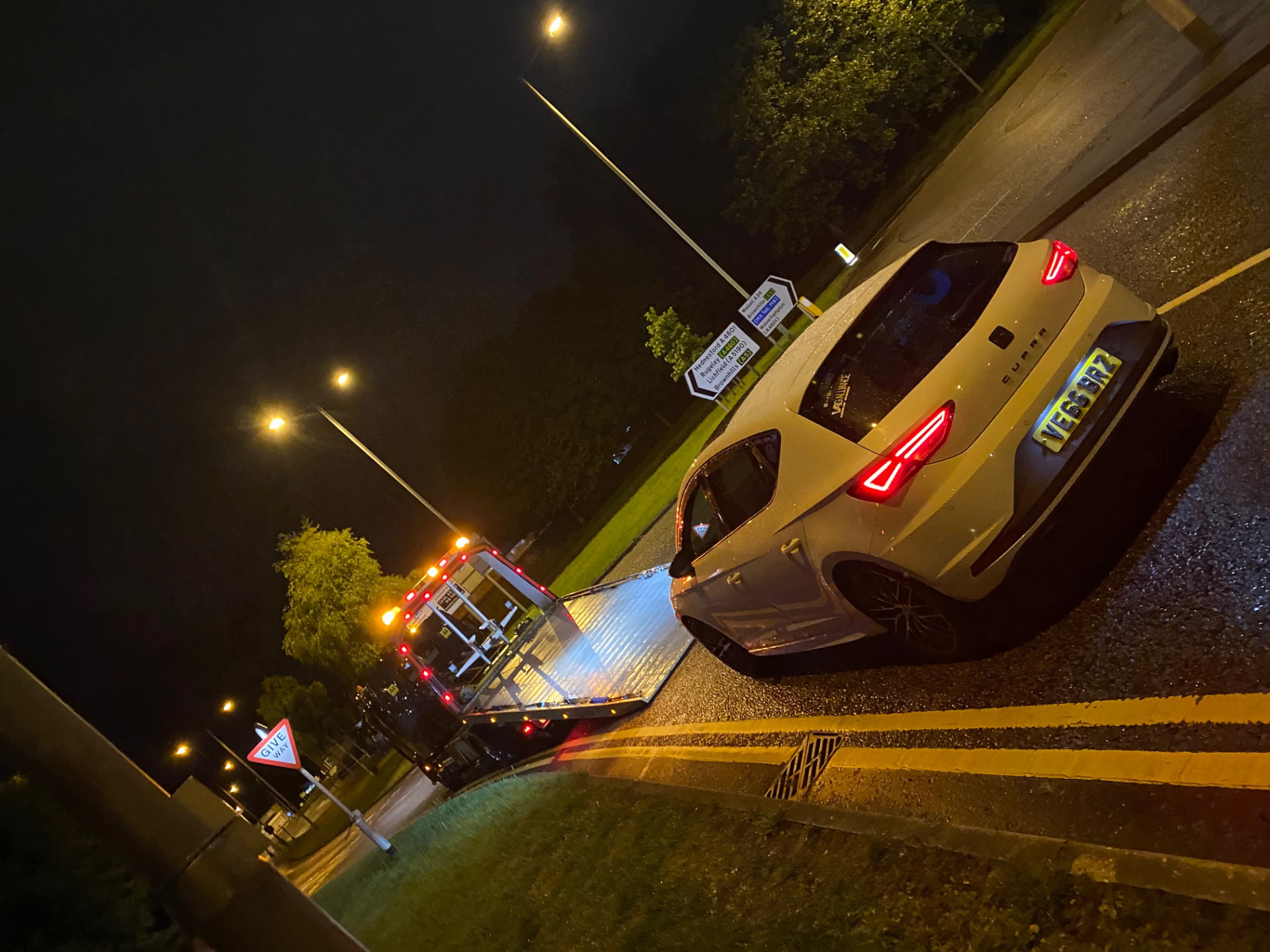 Roadside scene at night