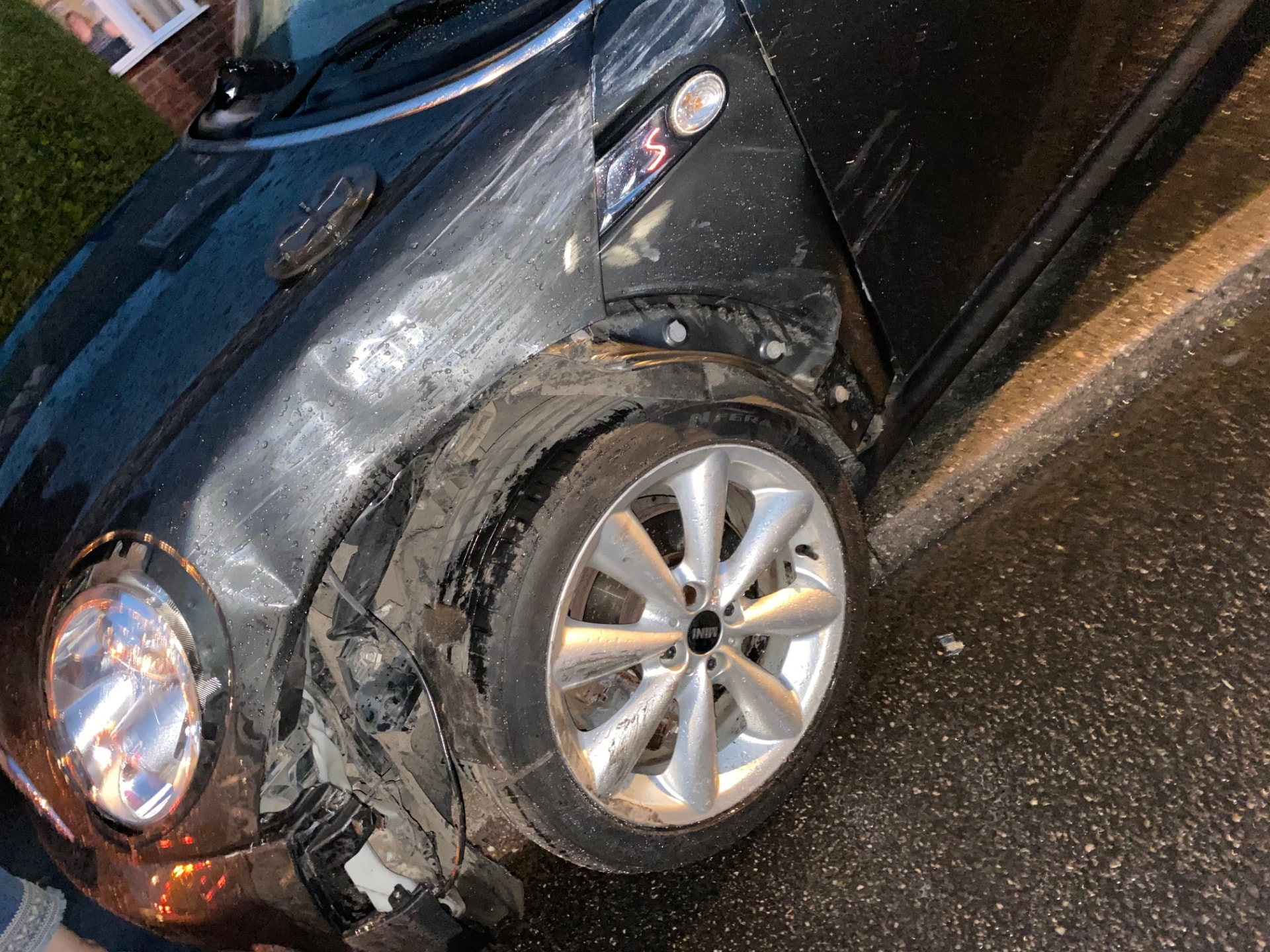 Accident-damaged vehicle prepared for recovery